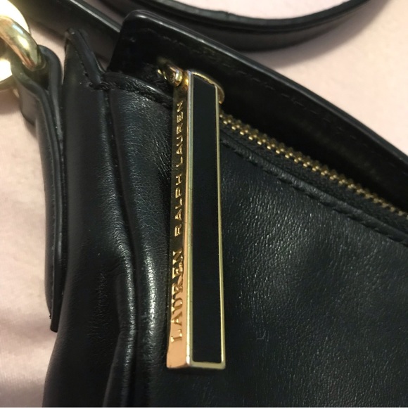 Lauren by Ralph Lauren Black Leather Crossbody Bag Gold Hardware - Picture 5 of 12